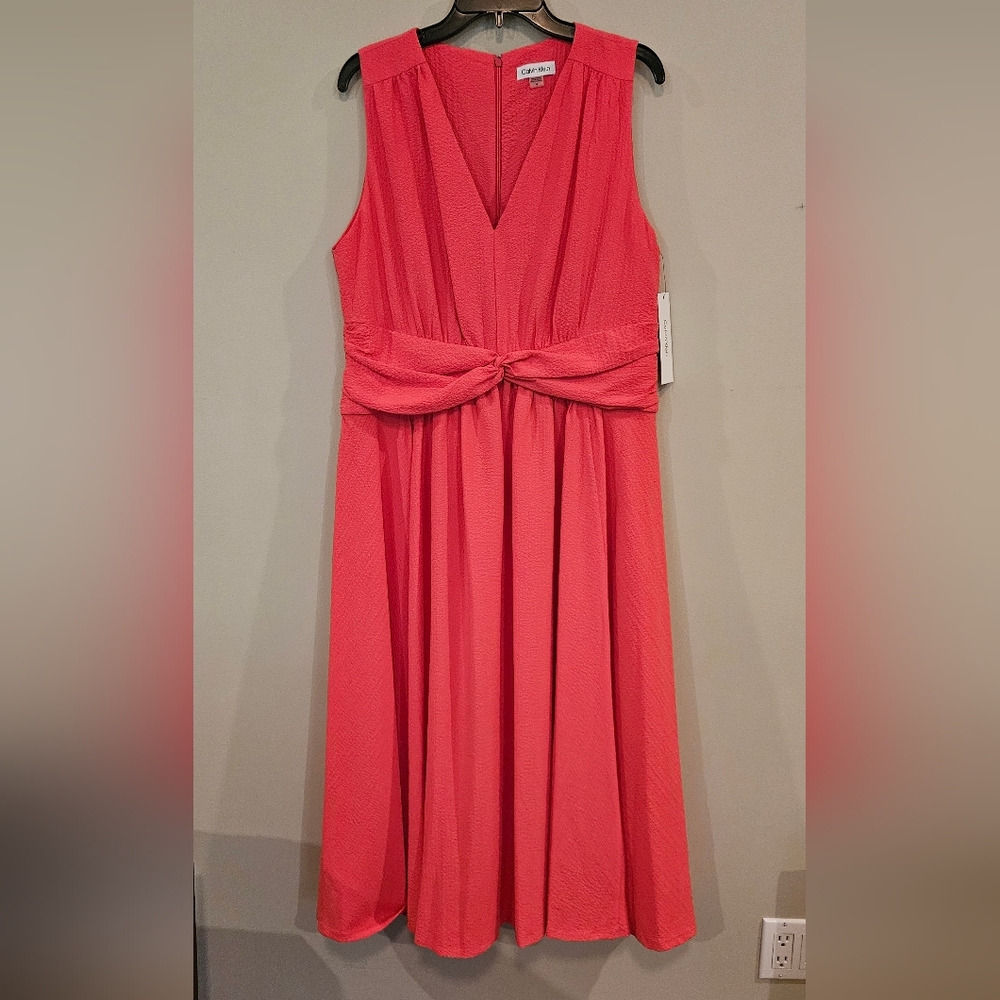NWT‎ Calvin Klein V-neck Twist Front Midi Dress: Raspberry Color: Size- 14